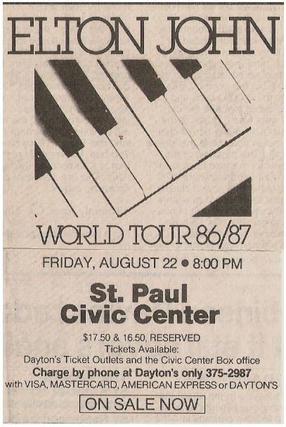 John, Elton / World Tour 86/87 - St. Paul Civic Center | Newspaper Ad (1986)