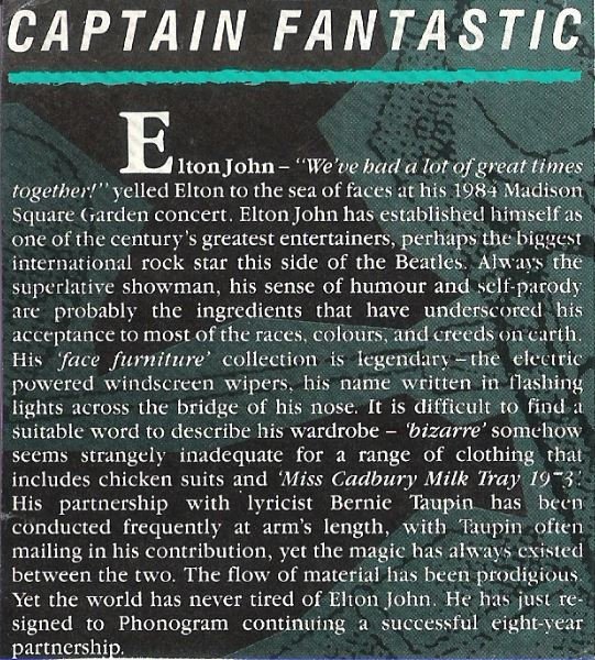 John, Elton / Captain Fantastic - Just Re-signed to Phonogram | Magazine Article (1986)