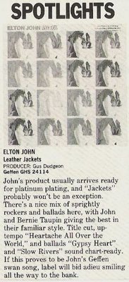 John, Elton / Leather Jackets - Album Review #1 | Magazine Article (1986)