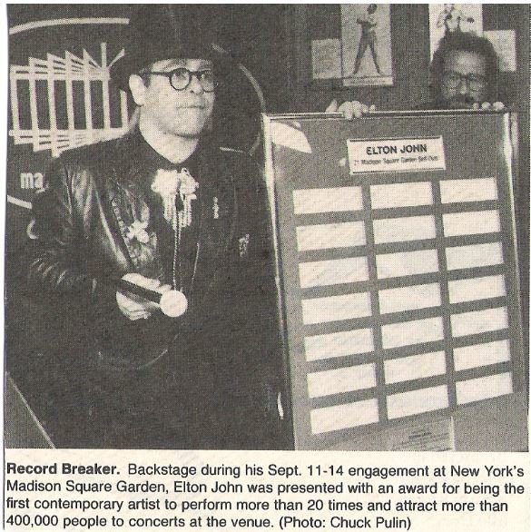 John, Elton / Record Breaker - Madison Square Garden Award | Magazine Photo with Caption (1986)