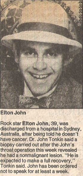 John, Elton / Discharged from a Hospital in Sydney | Magazine Article with Photo (1987)