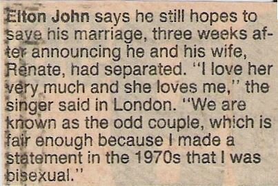 John, Elton / Still Hopes to Save Marriage (1987)