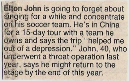 John, Elton / He&#39;s In China for a 15-Day Tour | Magazine Article (1987)