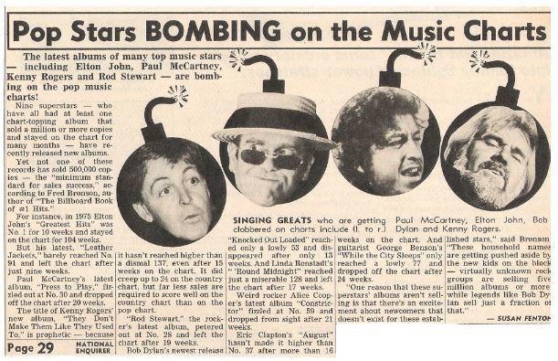 Various Artists / Pop Stars Bombing On the Music Charts | Magazine Article with 4 Photos (1986)