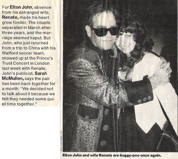 John, Elton / Elton John and Wife Renate Are Huggy-Poo Once Again | Magazine Article with Photo (1987)