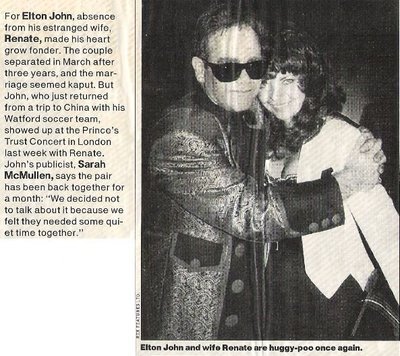 John, Elton / Elton John and Wife Renate Are Huggy-Poo Once Again | Magazine Article with Photo (1987)