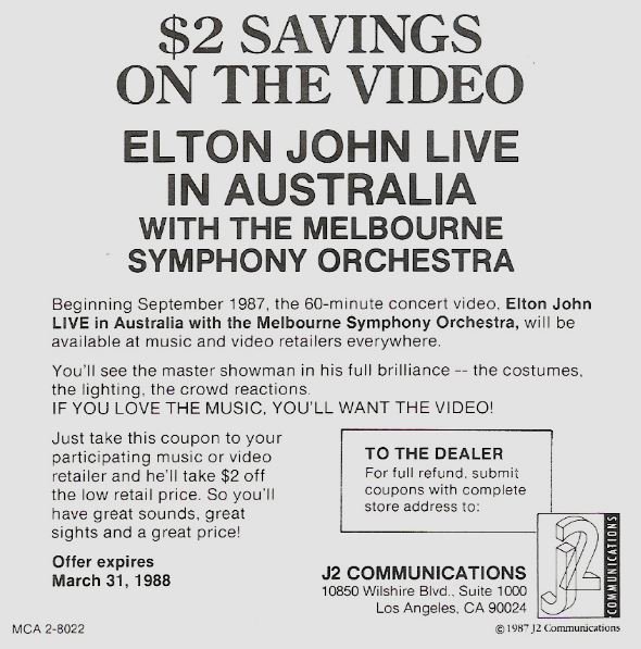 John, Elton / Live In Australia - Video Release | Coupon (1987)