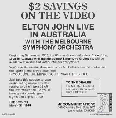 John, Elton / Live In Australia - Video Release | Coupon (1987)