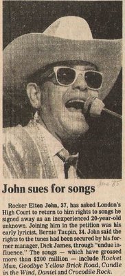 John, Elton / John Sues For Songs | Newspaper Article with Photo (1985)