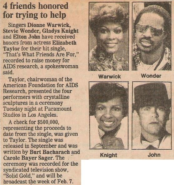 John, Elton / Dionne + Friends - 4 Friends Honored | Newspaper Article with 4 Photos (1986)