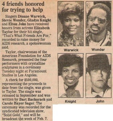 John, Elton / Dionne + Friends - 4 Friends Honored | Newspaper Article with 4 Photos (1986)