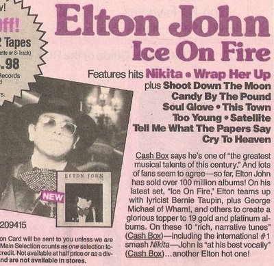 John, Elton / Ice On Fire - Album Ad #1 | Magazine Ad (1985)