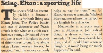 John, Elton / Sting, Elton: A Sporting Life | Magazine Article (1982)