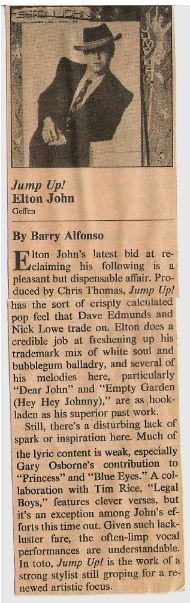 John, Elton / Jump Up! - Album Review #1 | Magazine Article (1982)