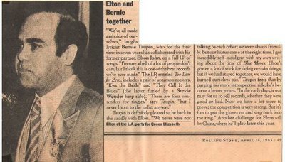 John, Elton / Elton and Bernie Together | Magazine Article with Photo (1983)