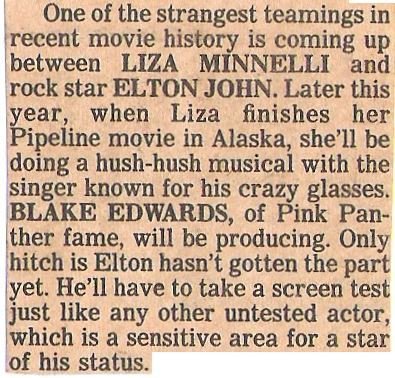 John, Elton / Elton John + Liza Minnelli Movie | Newspaper Article (1983)