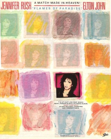 Rush, Jennifer (+ Elton John) / Flames of Paradise - Single Ad #1 | Magazine Ad (1987)