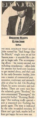 John, Elton / Breaking Hearts - Album Review #1 | Magazine Article (1984)