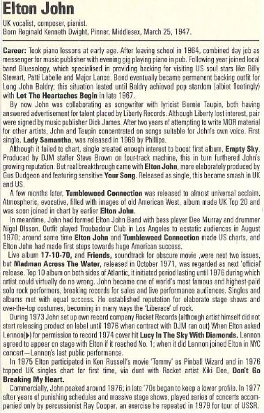 John, Elton / History of Elton John | Magazine Article (1986)