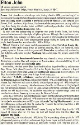 John, Elton / History of Elton John | Magazine Article (1986)