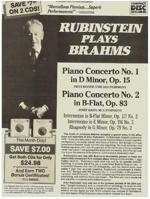 Rubinstein, Artur / Rubinstein Plays Brahms (The Rubinstein Collection) - CD Ad #1 (1990)