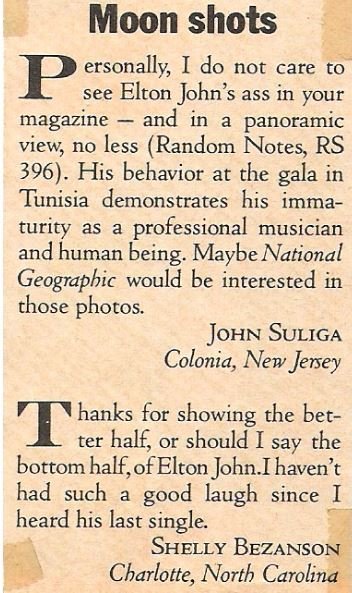 John, Elton / Moon Shots (Reader Letters) | Magazine Article (1983)