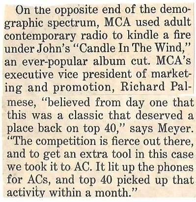John, Elton / Candle in the Wind AC Radio Hit | Magazine Article (1987)