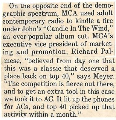 John, Elton / Candle in the Wind AC Radio Hit | Magazine Article (1987)