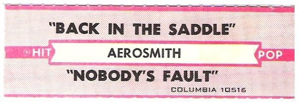 Aerosmith / Back in the Saddle / Columbia 10516 | Jukebox Title Strip (1977) / Hit Pop Series