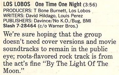 Los Lobos / One Time One Night - Single Review #1 (1988)