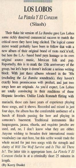 Los Lobos / La Pistola Y El Corazon - Album Review #1 (1989)