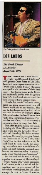 Los Lobos / Greek Theater, L.A. - Concert Review #1 (1992)