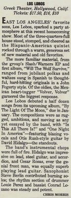 Los Lobos / Greek Theater, L.A. - Concert Review #2 (1986)