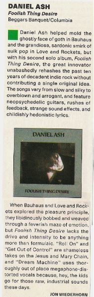 Ash, Daniel / Foolish Thing Desire - Album Review #1 | Magazine Article (1993)