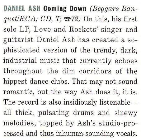 Ash, Daniel / Coming Down - Album Review #1 | Magazine Article (1991)