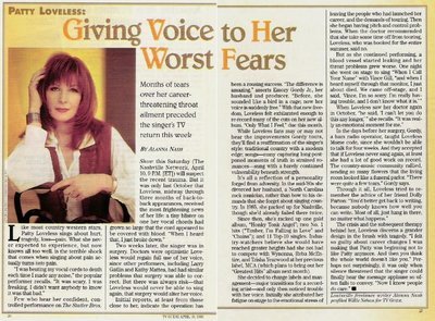 Loveless, Patty / Giving Voice to Her Worst Fears | Magazine Article with Photo (1993)