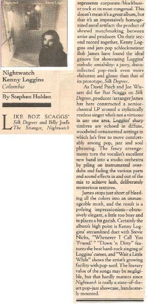 Loggins, Kenny / Nightwatch - Album Review #1 | Magazine Article (1979)