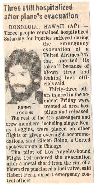 Loggins, Kenny / Three Still Hospitalized After Plane&#39;s Evacuation (1984)