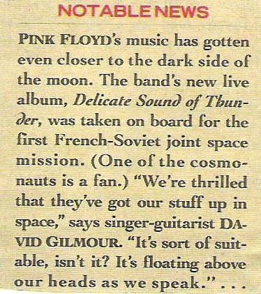 Pink Floyd / French-Soviet Joint Space Mission | Magazine Article (1989)