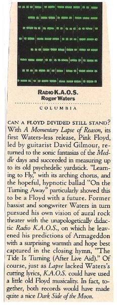 Waters, Roger / Radio K.A.O.S. - Album Review #1 | Magazine Article (1987)