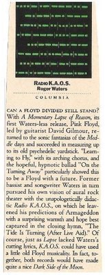 Waters, Roger / Radio K.A.O.S. - Album Review #1 | Magazine Article (1987)