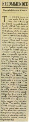Barrett, Syd / Opel - CD Review #1 | Magazine Article (1989)