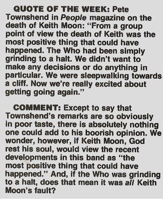 Townshend, Pete / Quote of the Week (About Keith Moon) | Magazine Article (1979)