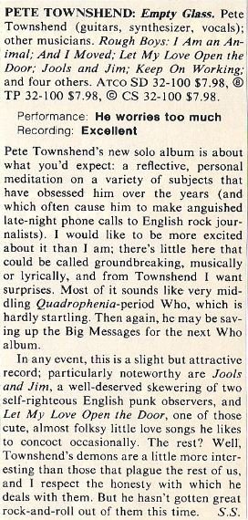 Townshend, Pete / Empty Glass - Album Review #1 (1980)