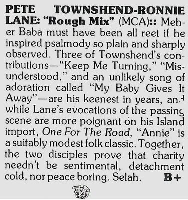 Townshend, Pete (+ Ronnie Lane) / Rough Mix - Album Review #1 | Magazine Article (1978)