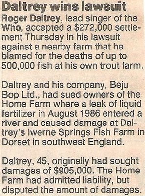 Daltrey, Roger / Daltrey Wins Lawsuit | Newspaper Article (1990)