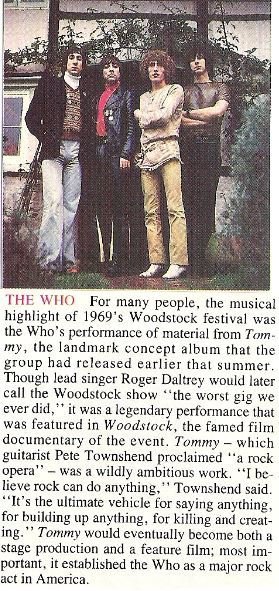 Who, The / Tommy At Woodstock | Magazine Article with Photo (1969)