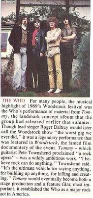 Who, The / Tommy At Woodstock | Magazine Article with Photo (1969)