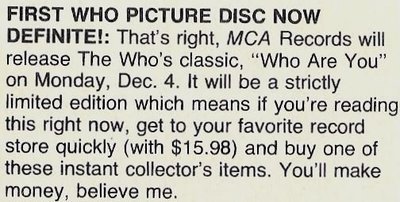 Who, The / First Who Picture Disc Now Definite! | Magazine Article (1978)