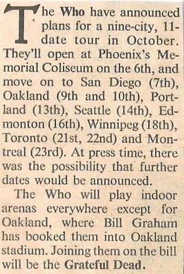 Who, The / Plans for Nine-City, 11 Date Tour | Magazine Article (1976)
